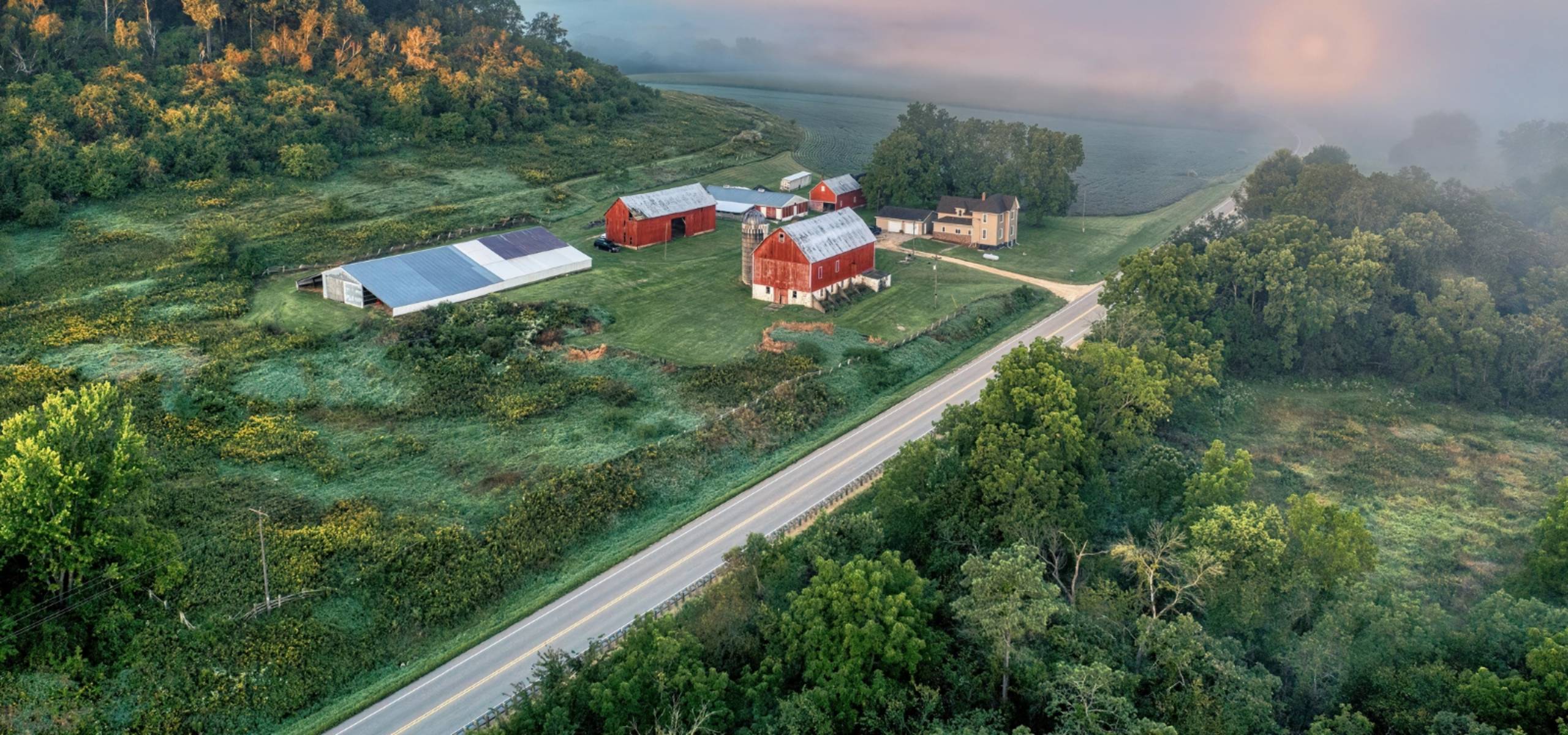 Aerial view of Wisconsin farmland and trails