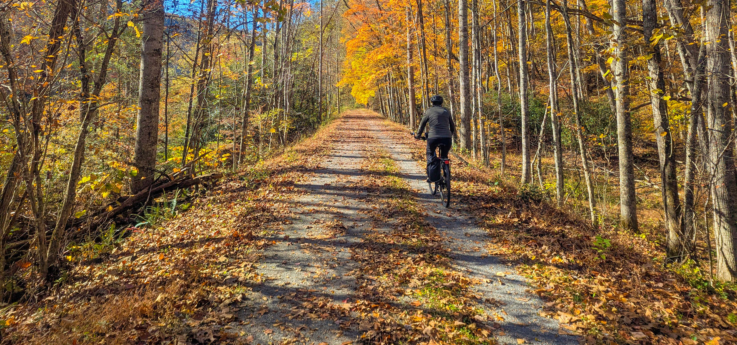 Guest biking the Appalachian Trail in Fall
