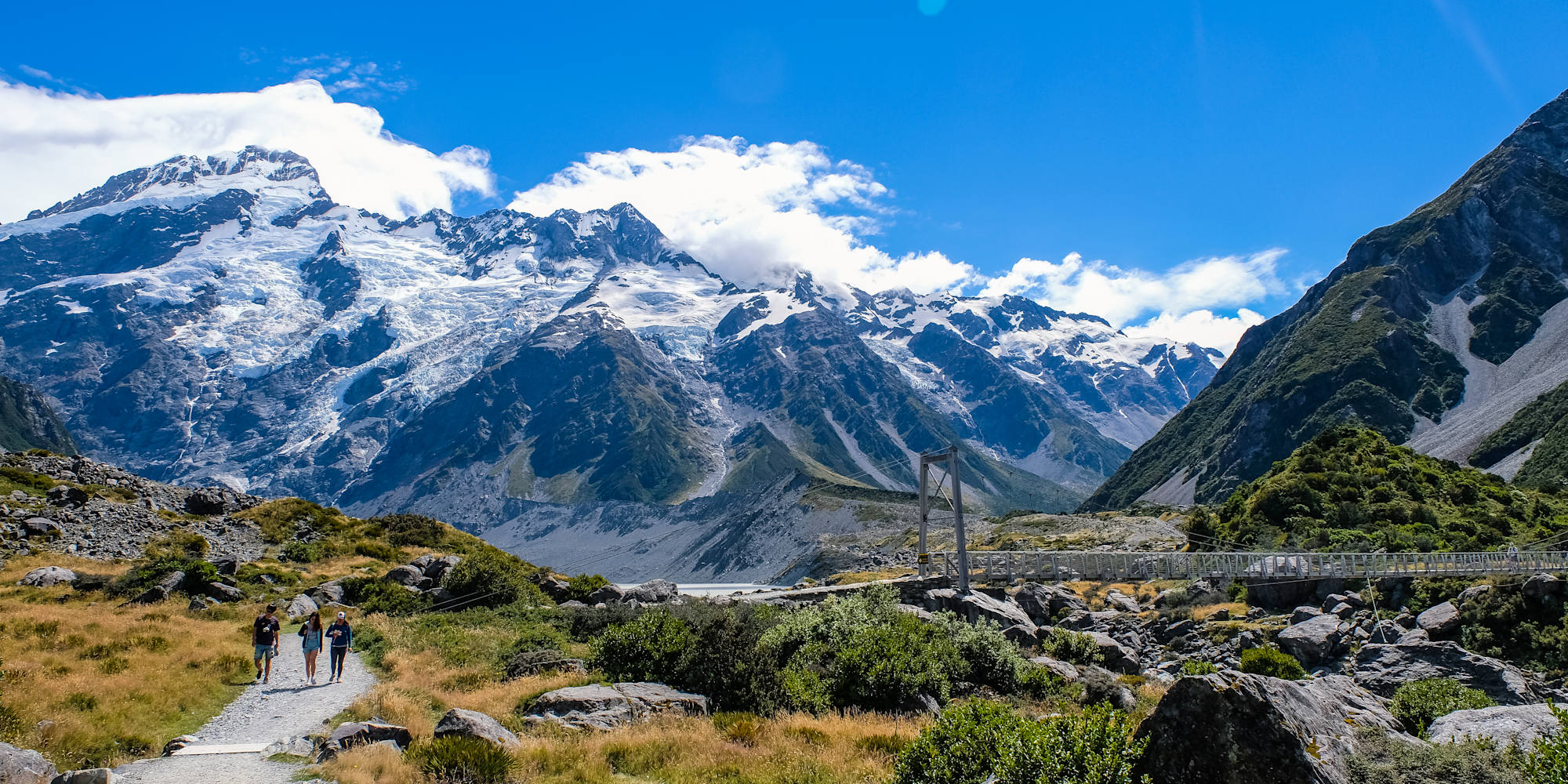 Guests hiking in Aoraki Mount Cook National Park New Zealand