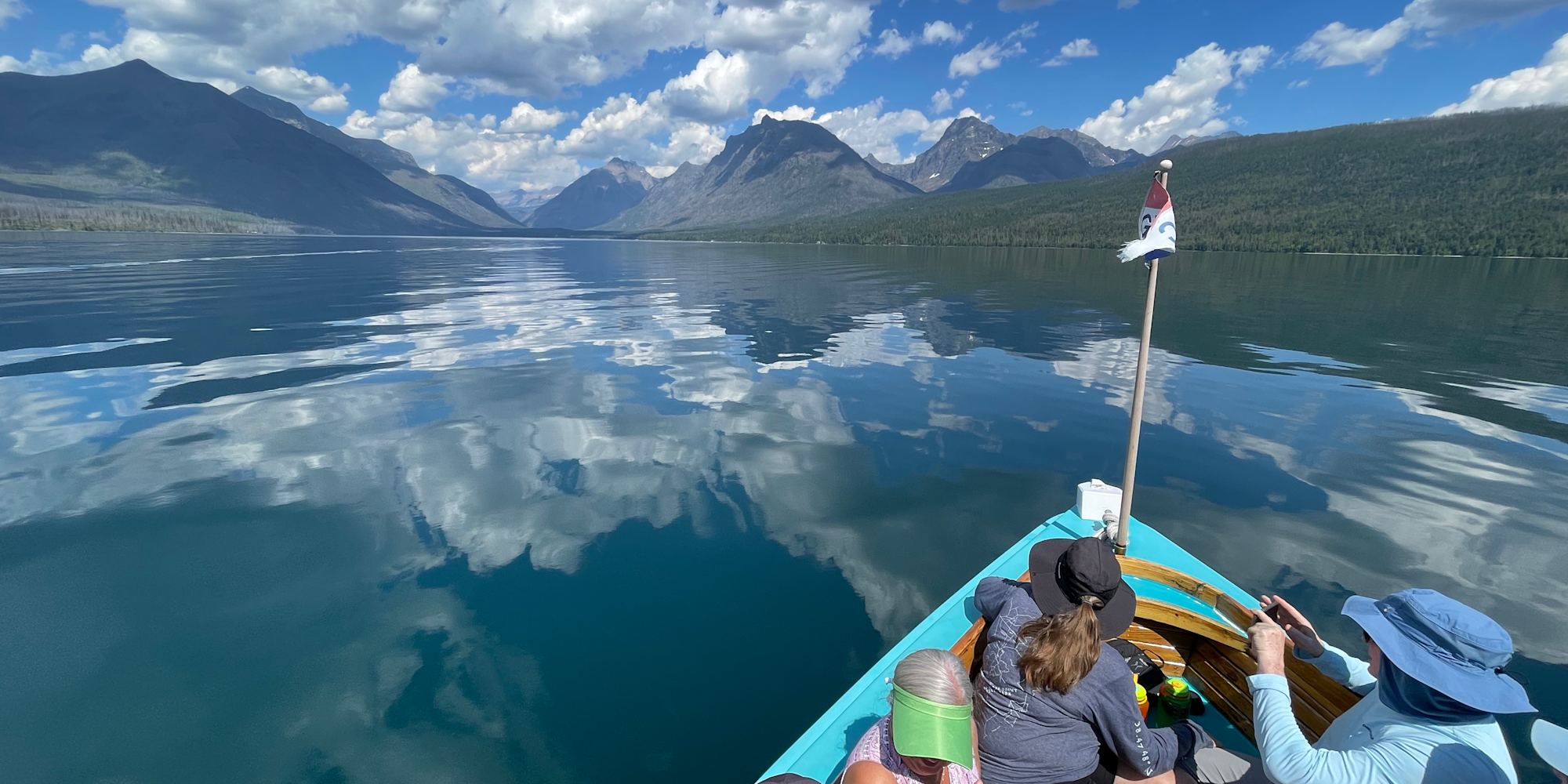 Cruising on a lake in Glacier National Park
