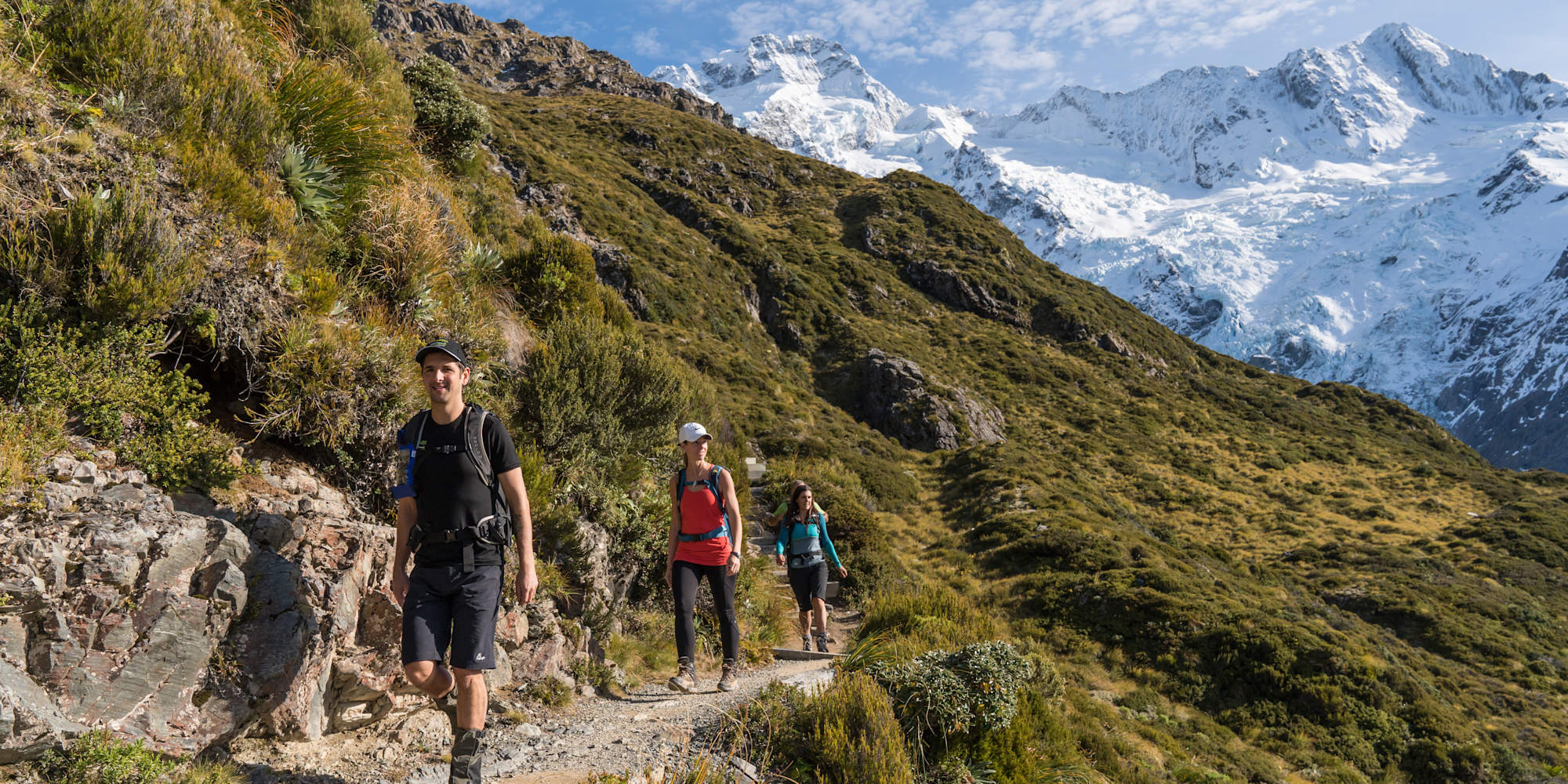 Active Adventures Guide leading guests on a hike in Aoraki Mount Cook National Park