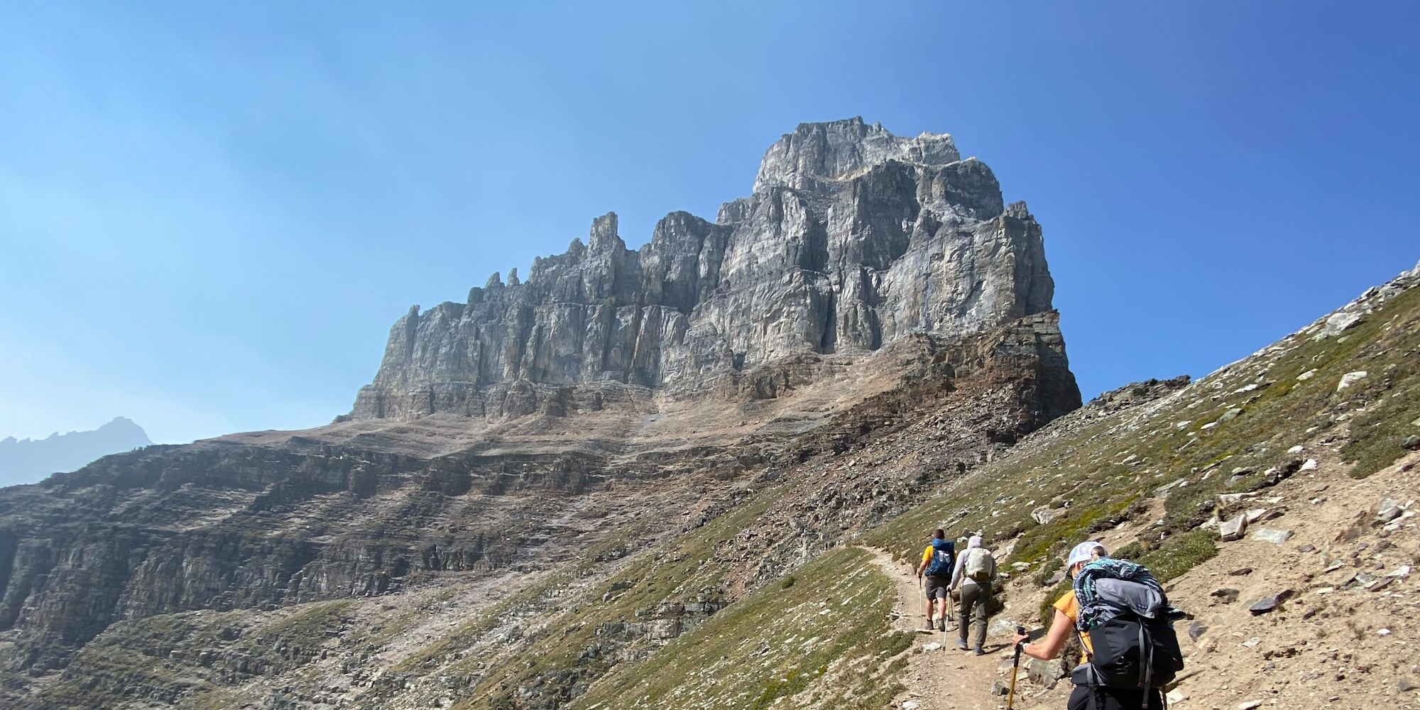 Hikers with guide hiking the Canadian Rockies