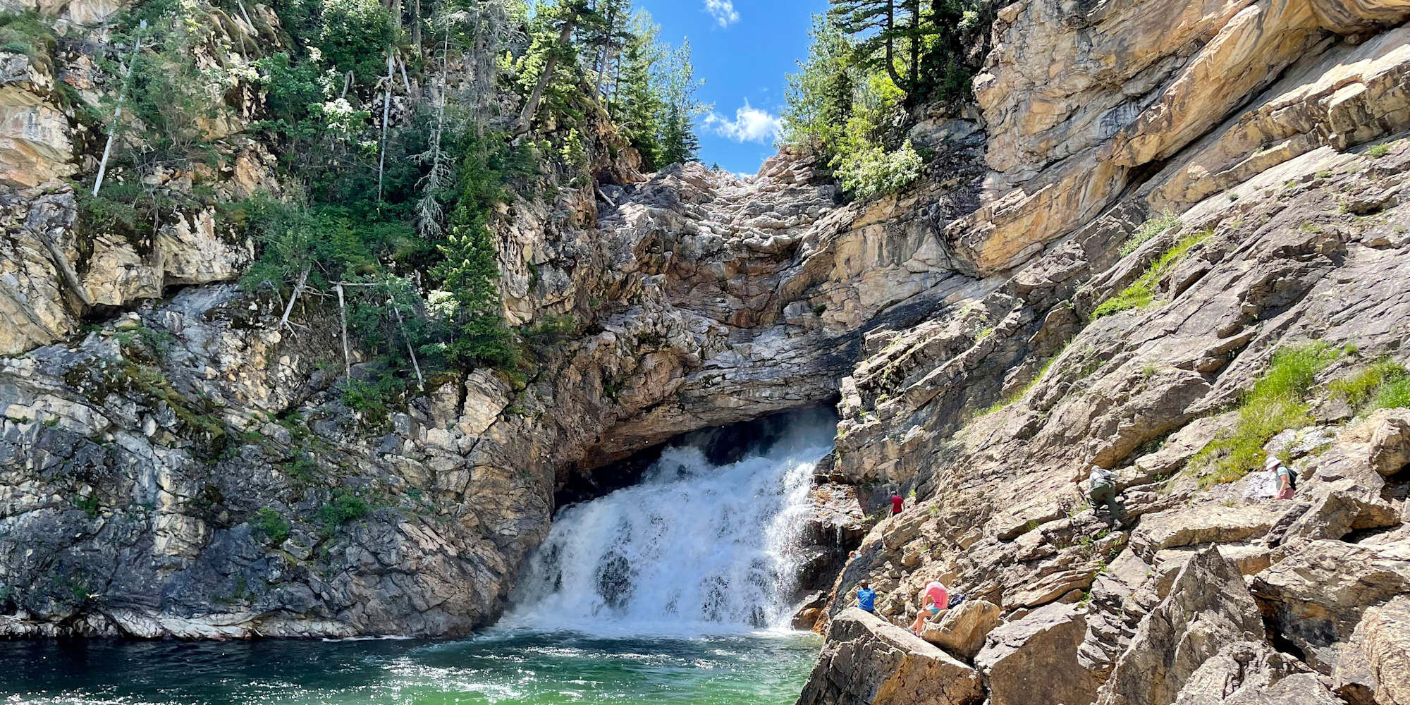 Glacier National Park Adventure guests exploring a waterfall