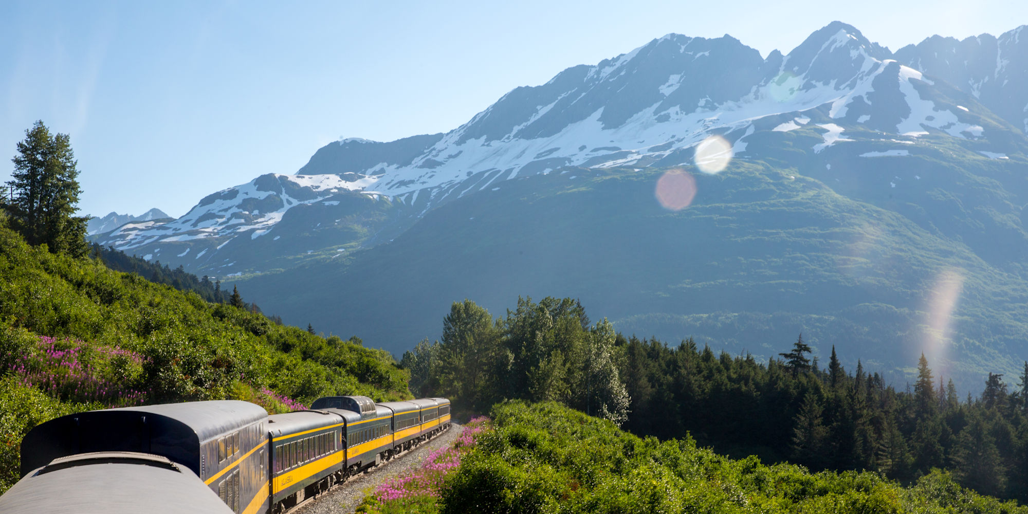 The train traveling toward Seward on the Kenai Fjords Peninsula