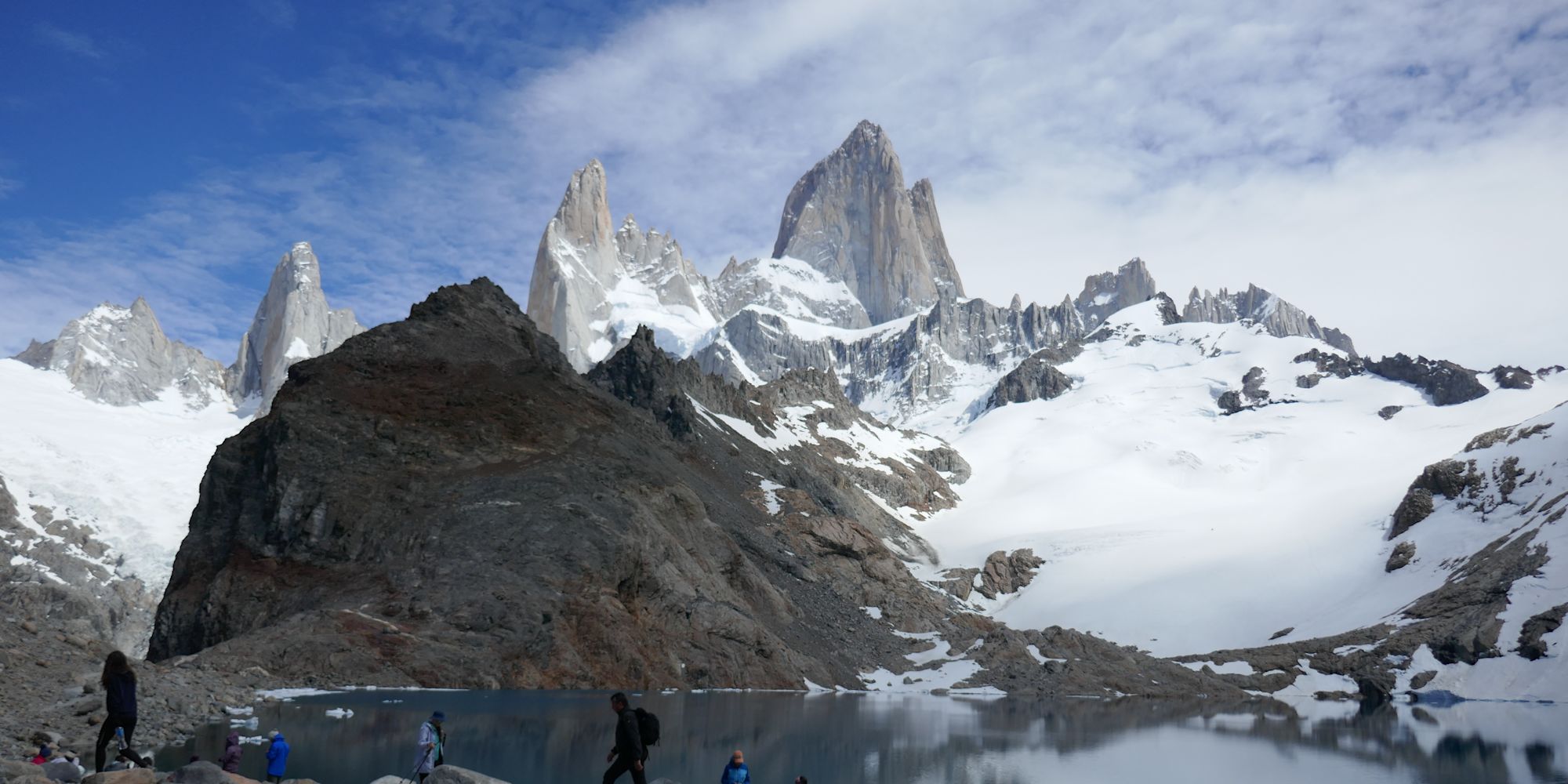 Hikers taking in the views of Mount Fitz Roy