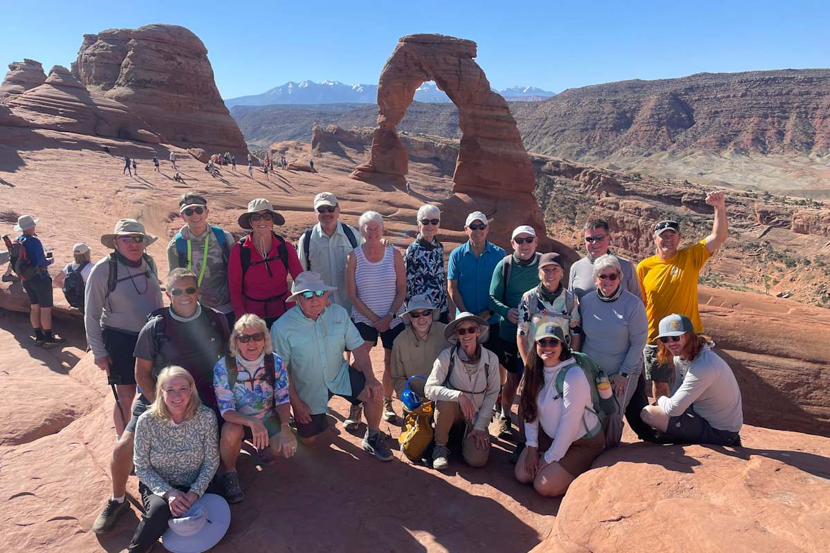 An Austin Adventures pausing for a photo in Arches National Park