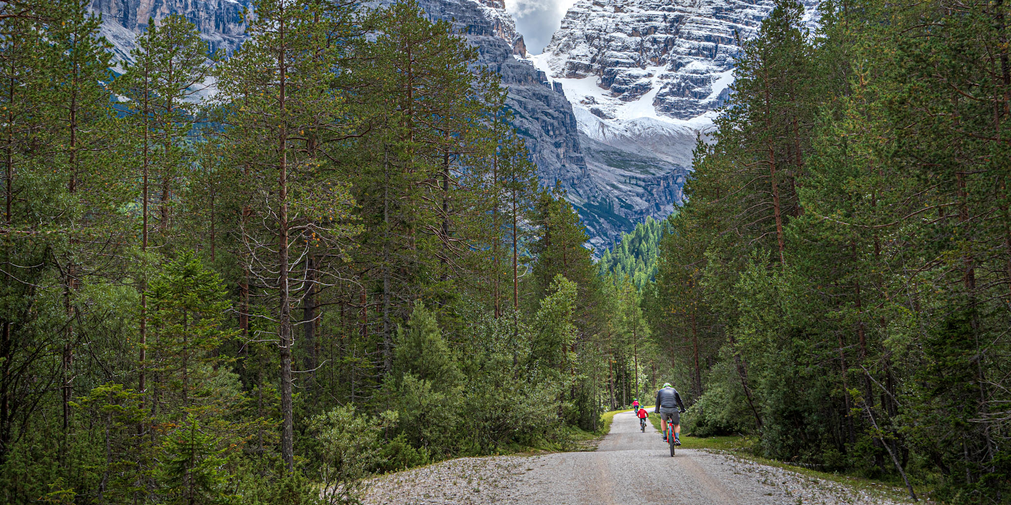 Cyclists on the Dolomites rail trails
