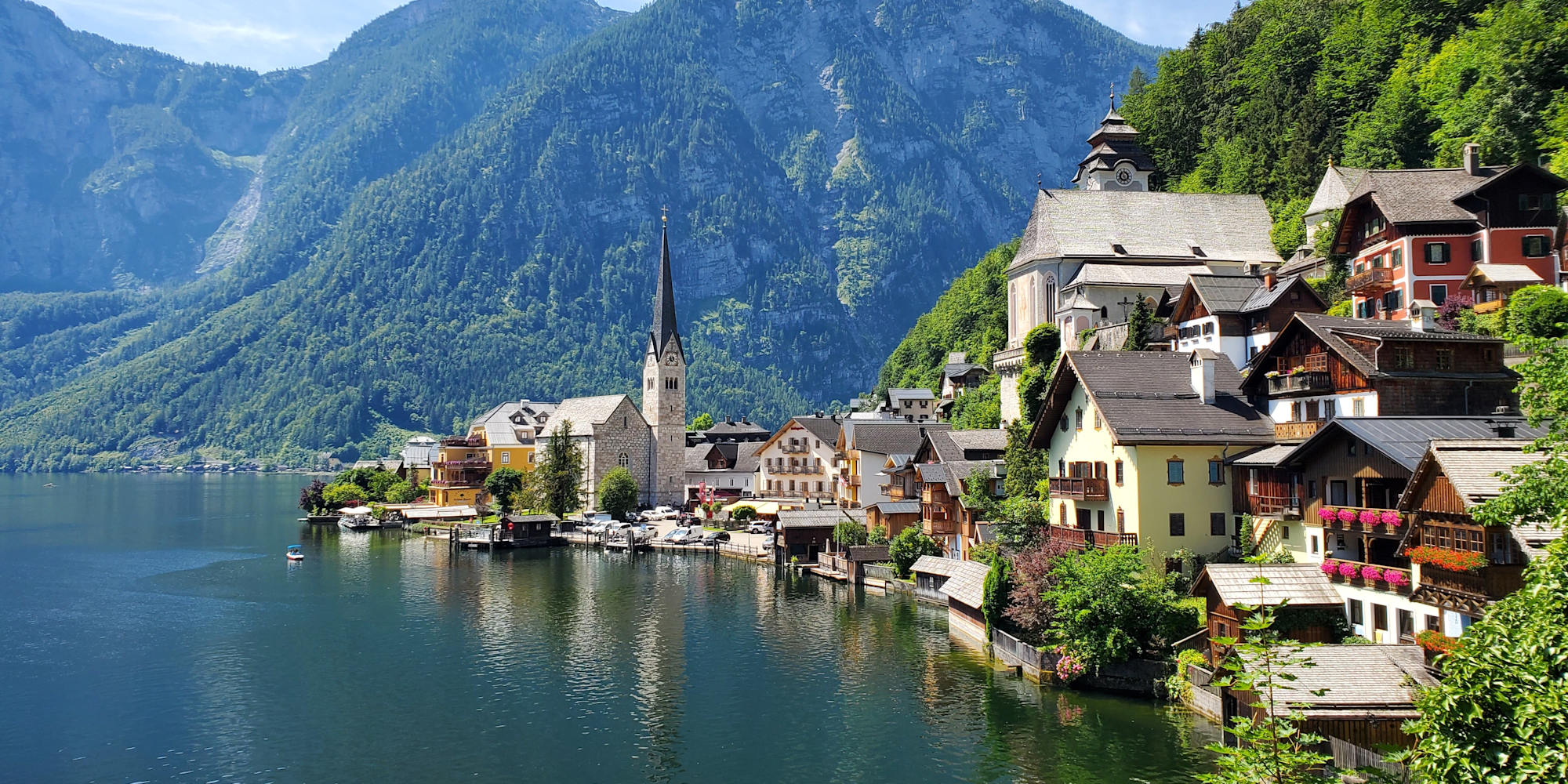 Lake Hallstatt village view in Austria