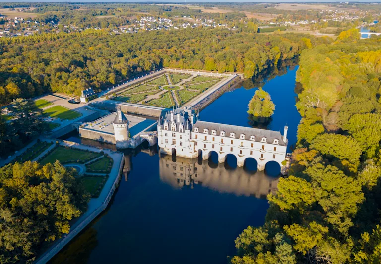 Aerial view of Chateau Chenonceau in the Loire Valley